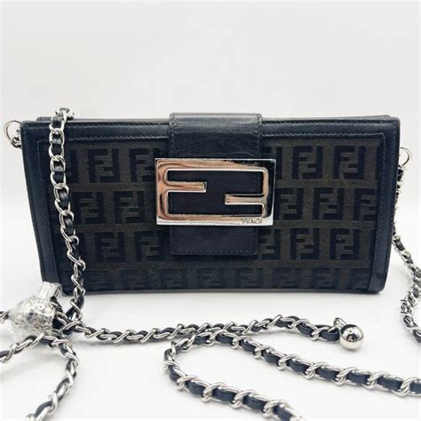 Fendi Zucca Wallet WOC Canvas Jacquard Leather Long Folding 